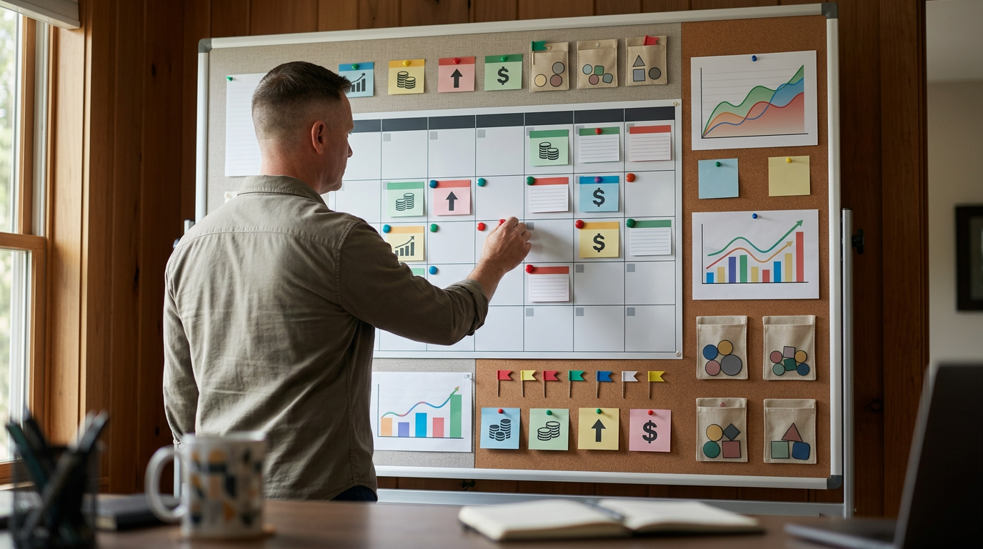 The 20-minute weekly financial routine visualized in phases