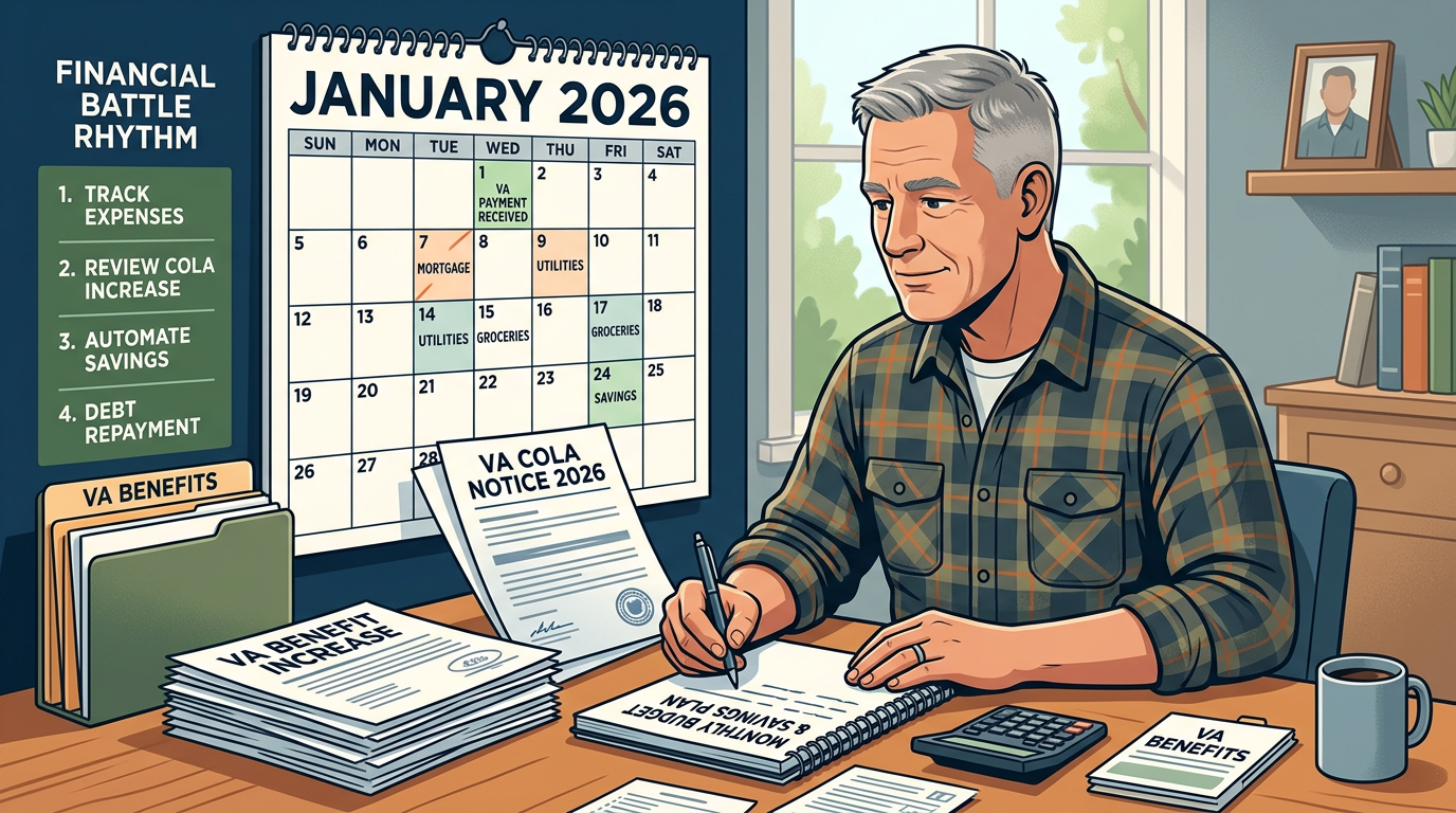 Veteran planning monthly COLA allocation with a structured budget checklist